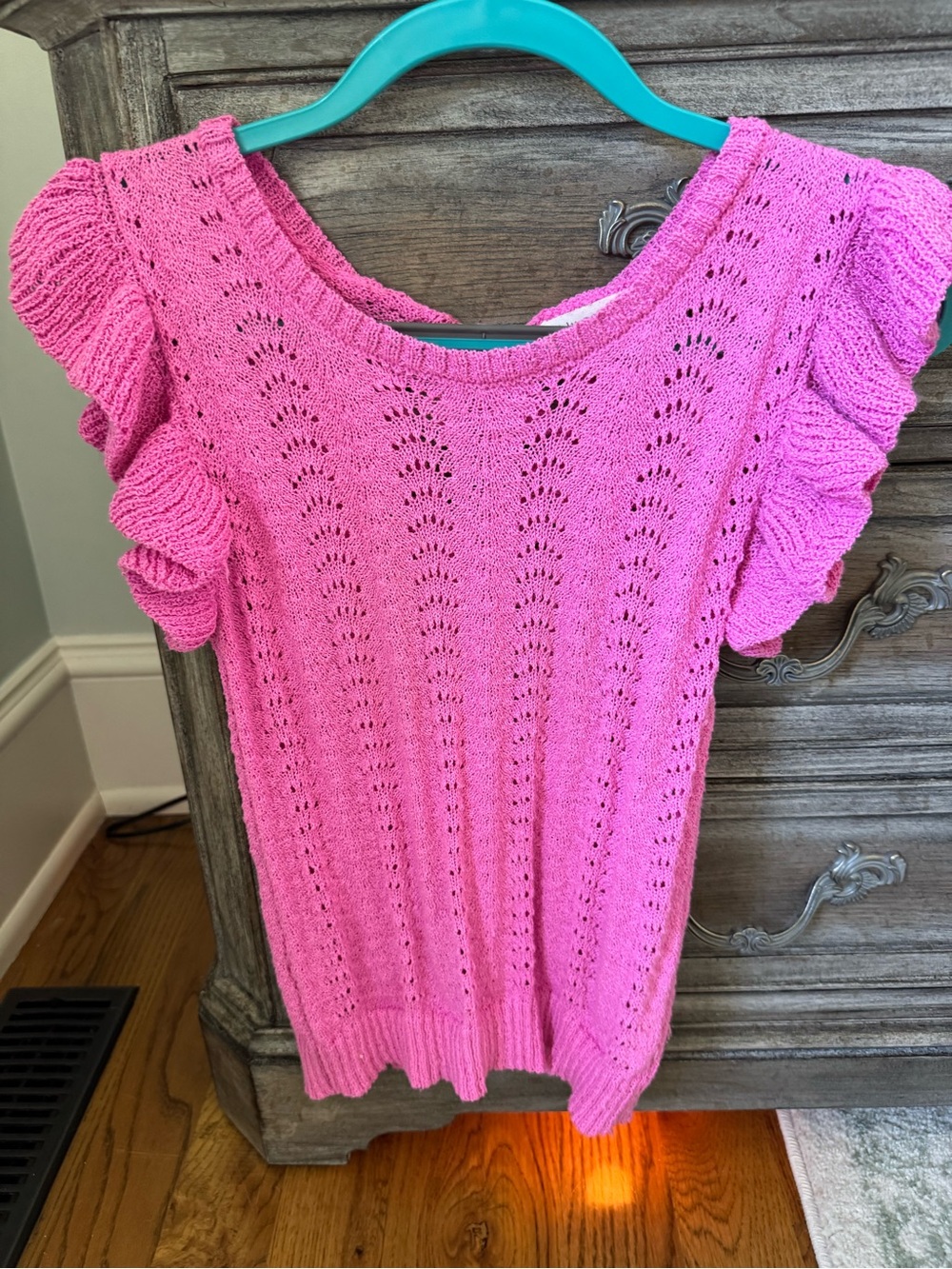 Blu Pepper Hot Pink Openwork Ruffle-Sleeve Scoop Neck Sweater
